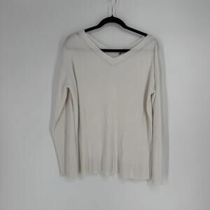Lafayette 148 shirt sweater XL ivory ribbed v-neck minimalist office career